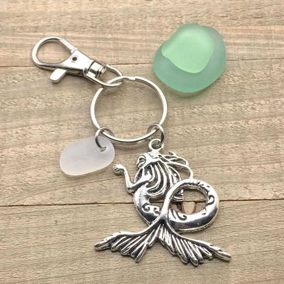 Sea Glass Mermaid Beach Charm Key Chain| Seaglass Gift New Driver Keychain - Picture 2 of 6